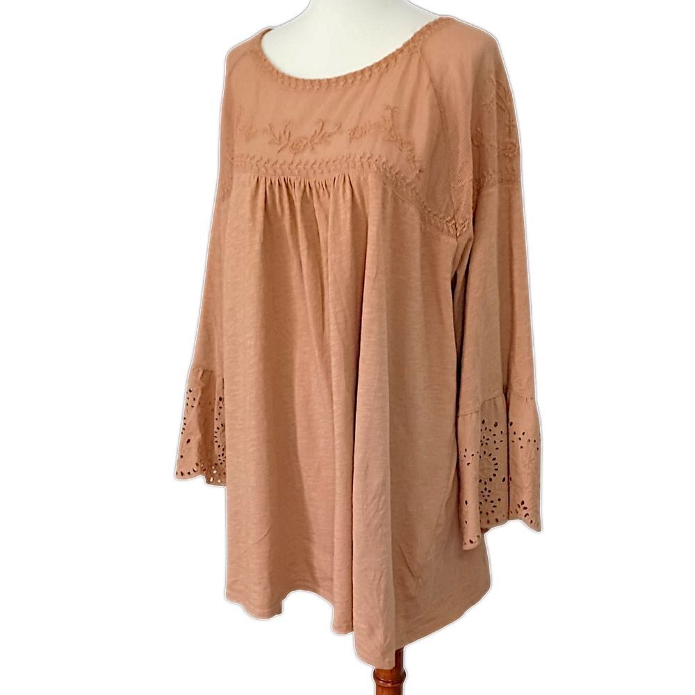 Sonoma Mesh Embroidered Top 3X Eyelet Camel Color Jersey Knit Boho Chic Western. - Picture 5 of 16